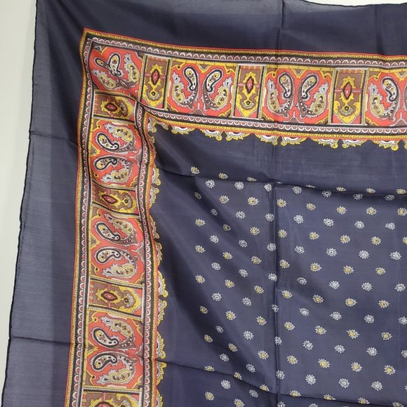 Vintage Silk Scarf Square Navy Blue Paisley Floral 31" Hand Rolled - Picture 2 of 10